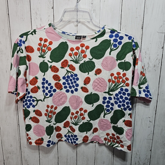 Uniqlo x Marimekko Women's Multicolor Print Short Sleeve Cotton Shirt Size Small - Picture 2 of 7